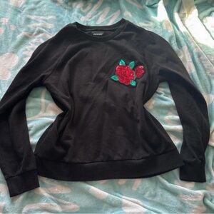 Joe Boxer Black Sparkle Rose Crewneck XL